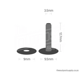 Illustration of a copper rivet and burr used in leather craft